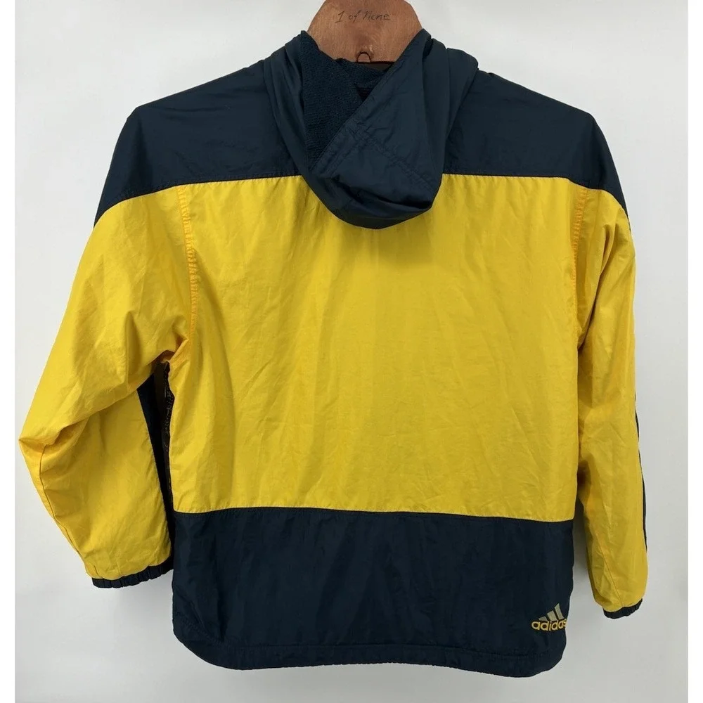 VNTG 90's Adidas Colorblock Windbreaker Jacket Men's‎ XL Navy Yellow Hooded Zip